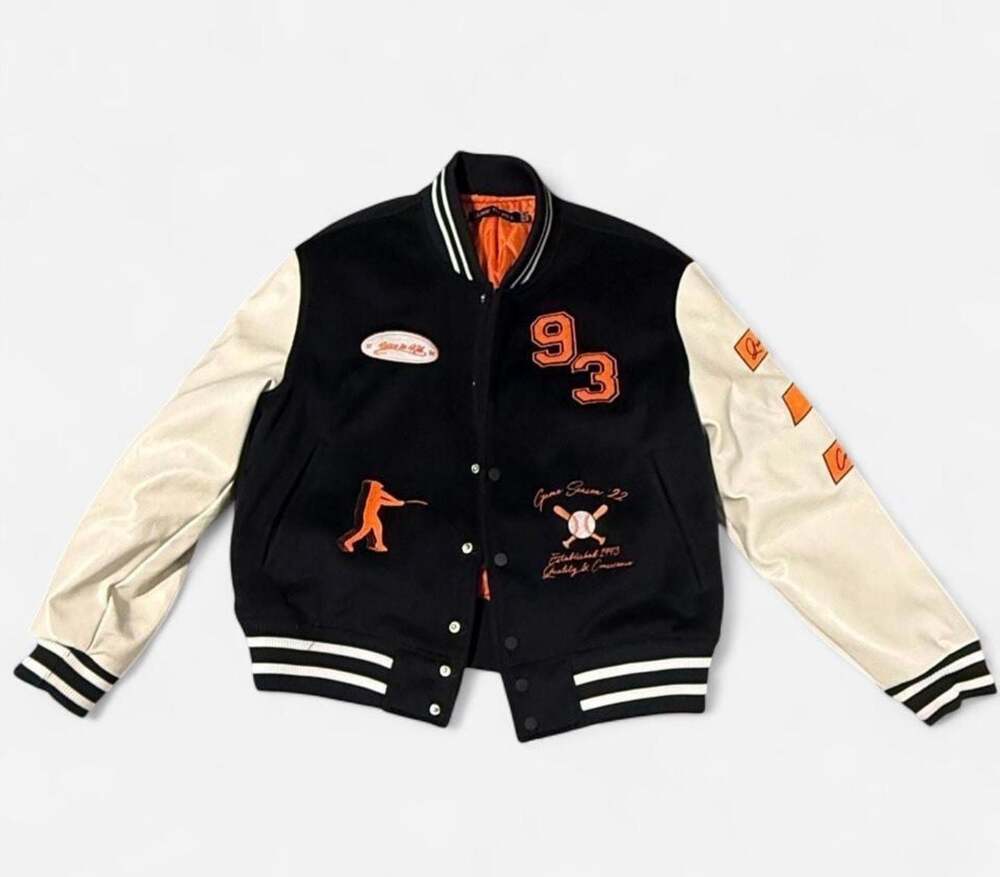 Luxe To Kill Varsity Jacket Black Orange Size US 6